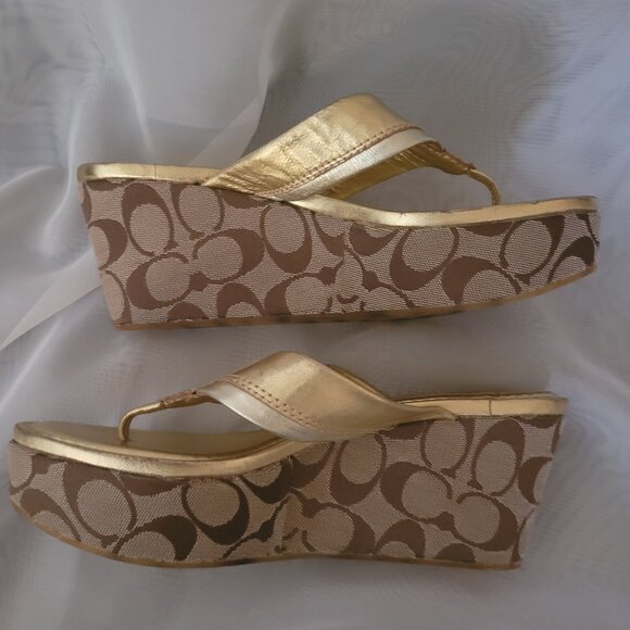 Coach Metallic Gold Women's Sandals - Picture 4 of 12